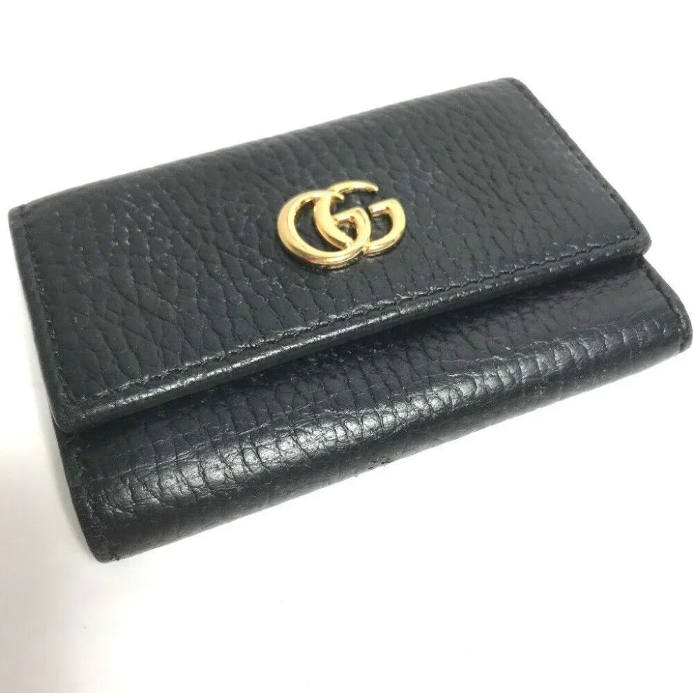 GUCCI 456118 GG Marmont 6-Ring key Key Case Leather Black/Gold